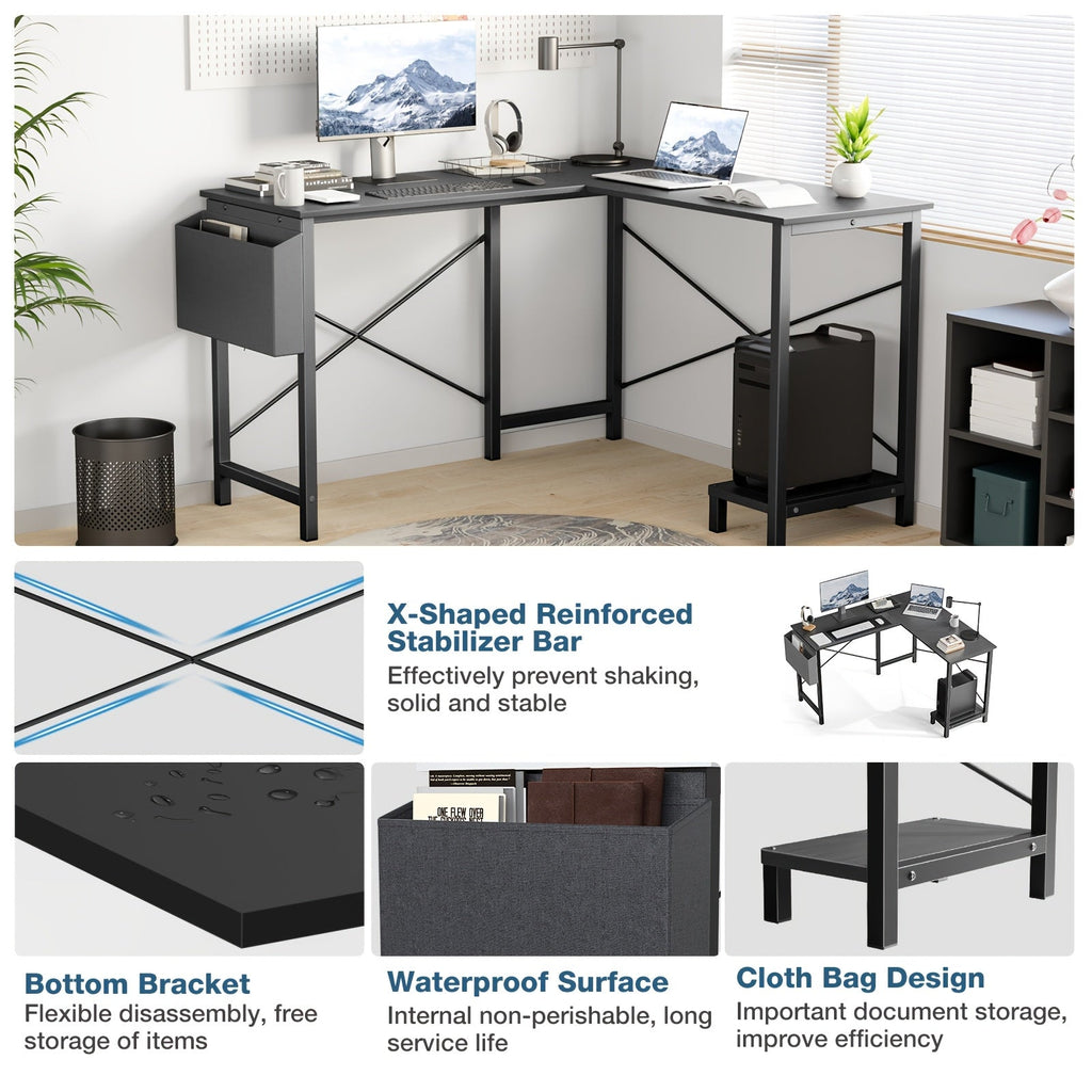 L-Shaped Corner Desk with Storage