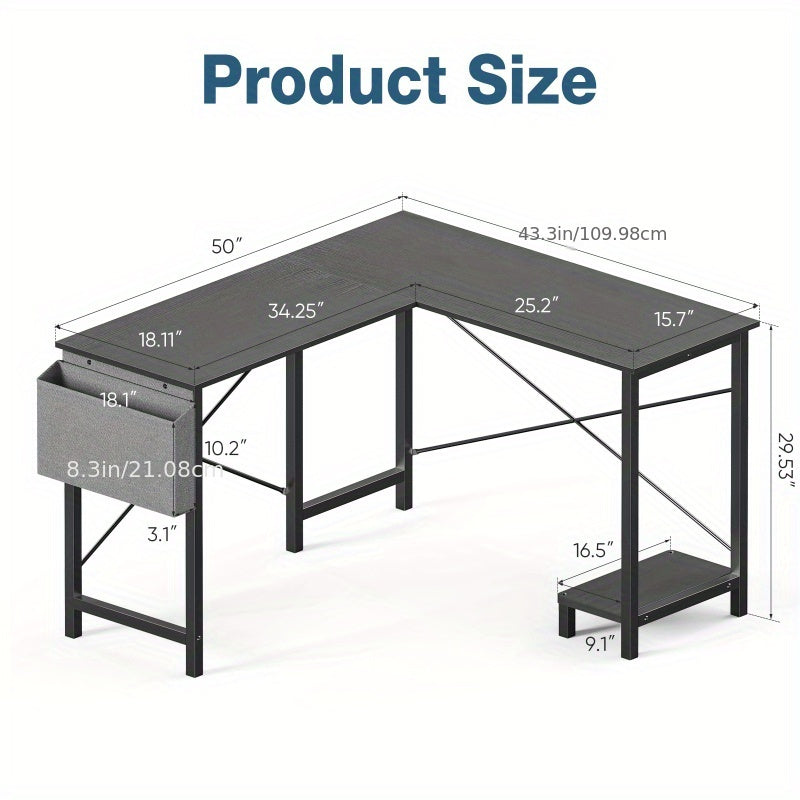 L-Shaped Corner Desk with Storage