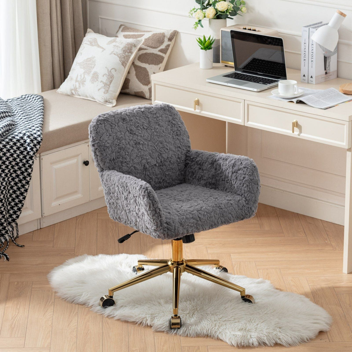 Faux Fur Swivel Vanity Chair