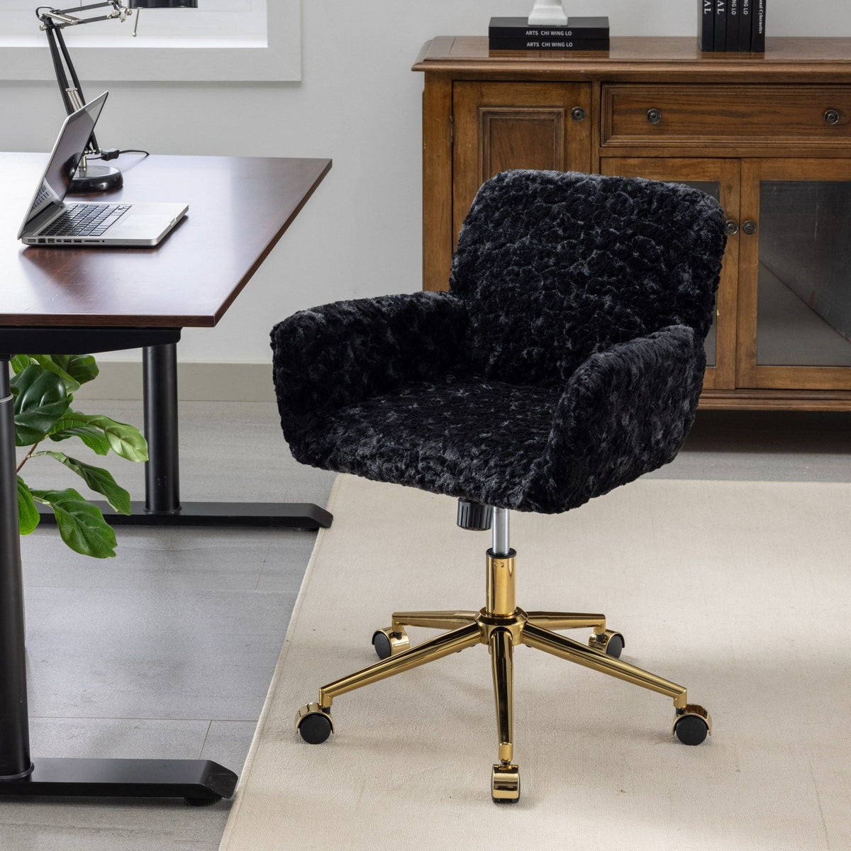 Faux Fur Swivel Vanity Chair