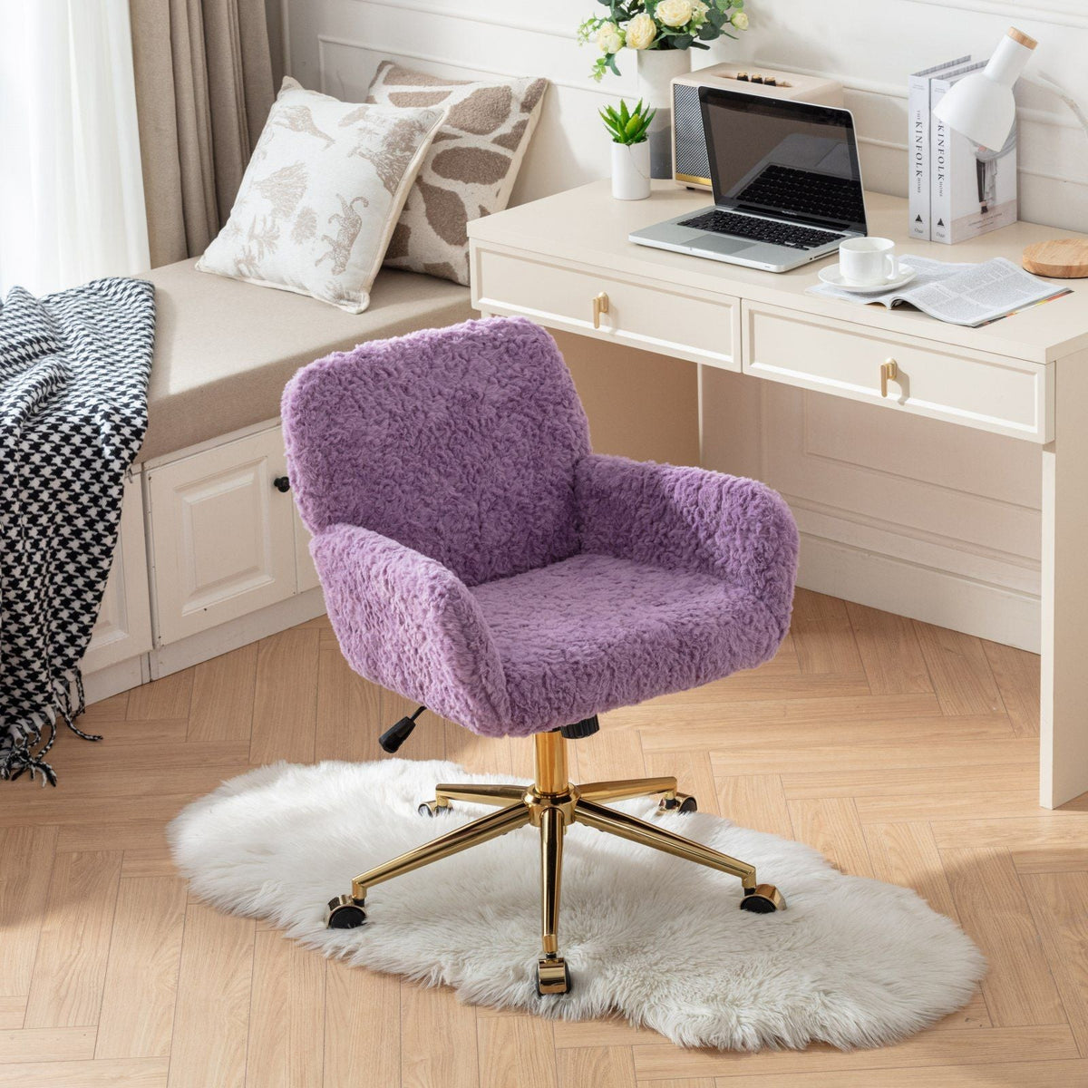 Faux Fur Swivel Vanity Chair